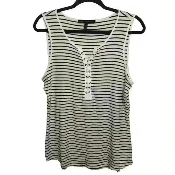 White House Black Market WHBM Tank Top Blouse Womens L Front Drawstring Striped - Picture 2 of 4